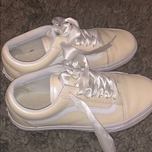 Pearl colored vans with silk laces